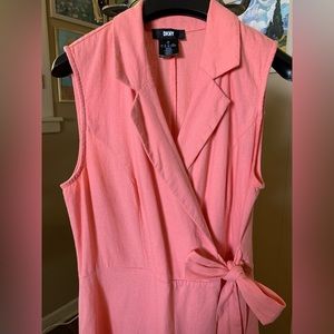 DKNY Linen faux wrap midi dress